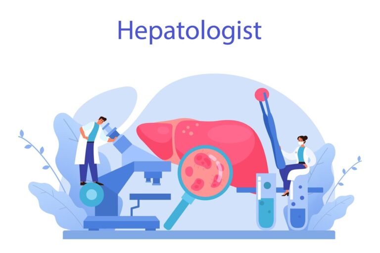 Illustration of a liver with various icons representing different epidemiological factors, such as virus symbols, statistical graphs, and demographic figures, highlighting the complexity and importance of studying the spread and impact of liver disease.