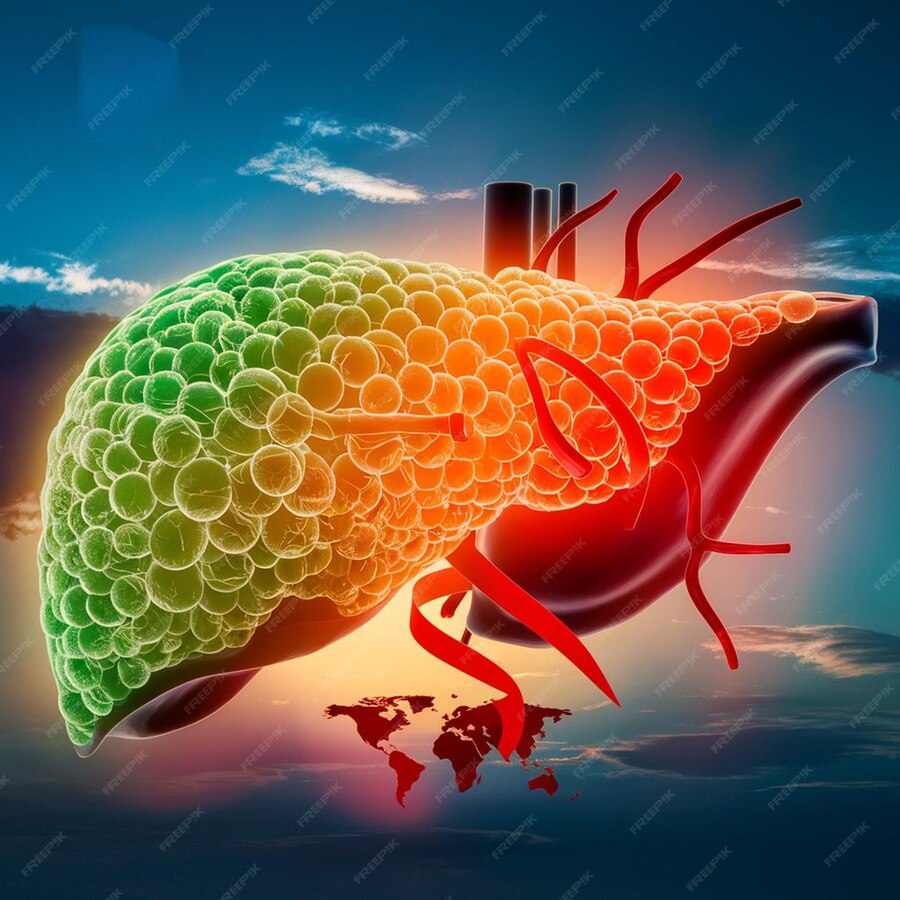 Illustration of a liver 10 Revolutionary Insights in Epidemiology of Liver Disease You Must Know with various icons representing different epidemiological factors, such as virus symbols, statistical graphs, and demographic figures, highlighting the complexity and importance of studying the spread and impact of liver disease.
